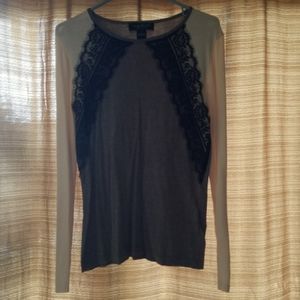 Grey shirt with black lace embellishment